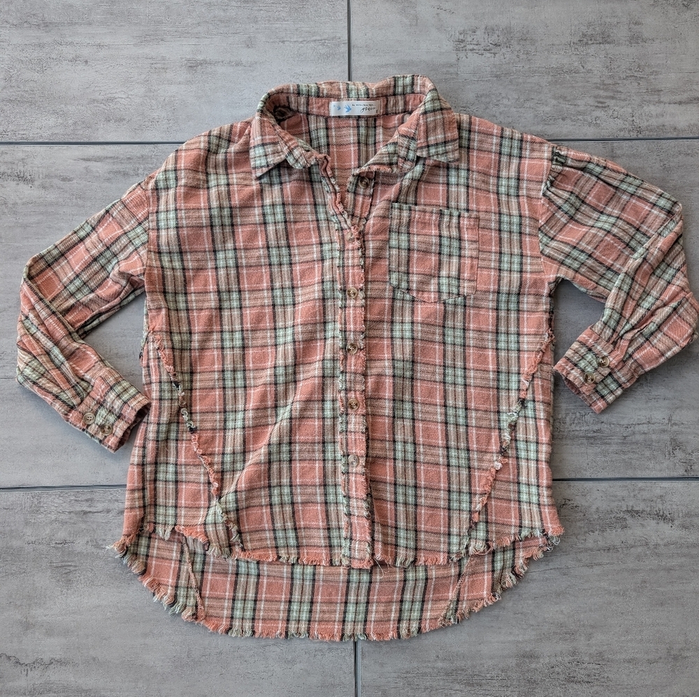 Her Entire Name Says Grace Orange Plaid Button Down Boutique Tunic Top Medium